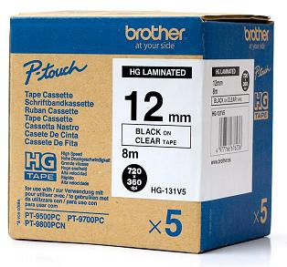 Páska Brother HGe-131V5 čierna na priehľadnej, šírka 12 mm