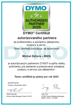 DYMO Certifikát autorizovaného partnera 2025