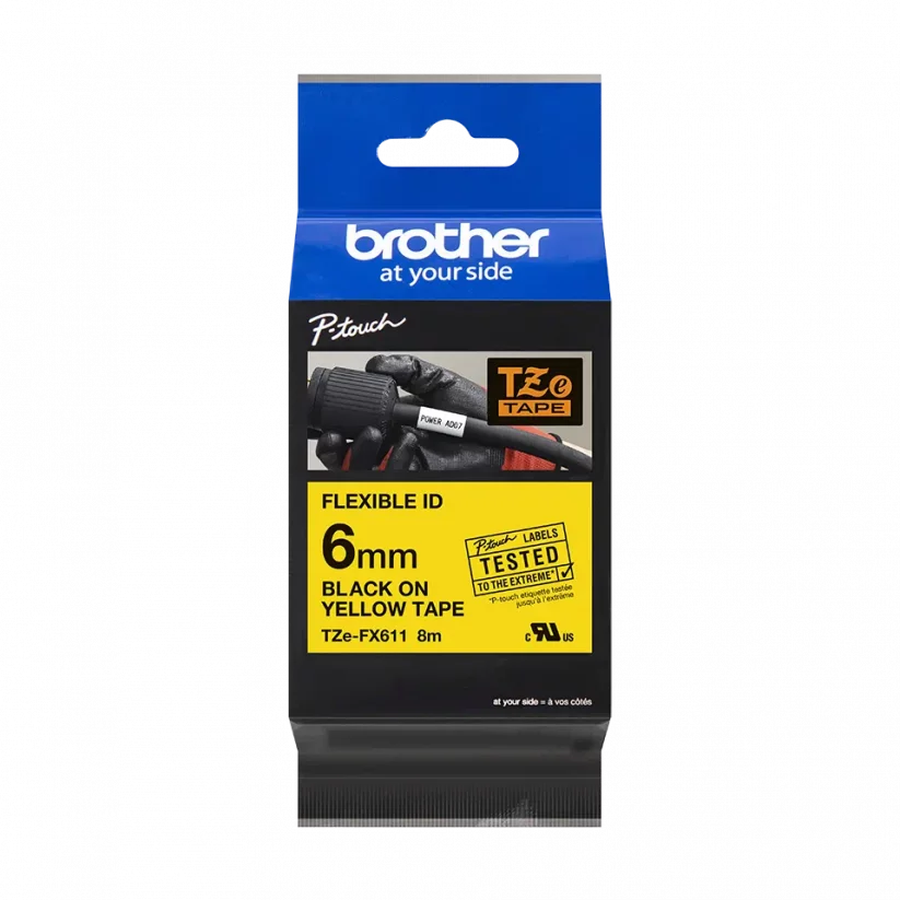BROTHER TZE-FX611 čierna na žltej flexibilná 6 mm