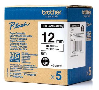 Páska Brother HGe-231V5 černá na bílé, šířka 12 mm