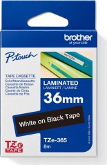 Brother TZe-365 - laminovaná páska, bílý tisk na černé, šířka 36 mm