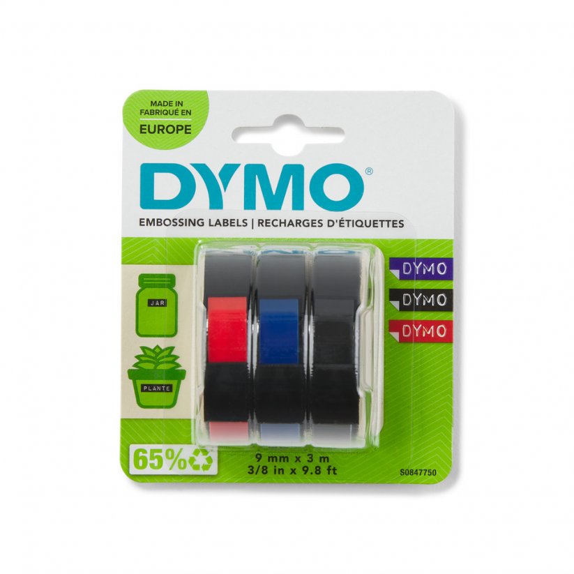 DYMO páska reliéfna 3D, 9 mm x 3 m, mix - čierna, modrá, červená