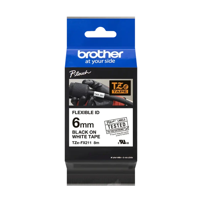 BROTHER TZE-FX211 čierna na bielej flexibilná 6mm
