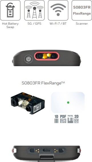 Honeywell CT70: WIFI7/6E, 8GB/128GB, FlexRange Engine-Green Laser, Extended Battery, GMS