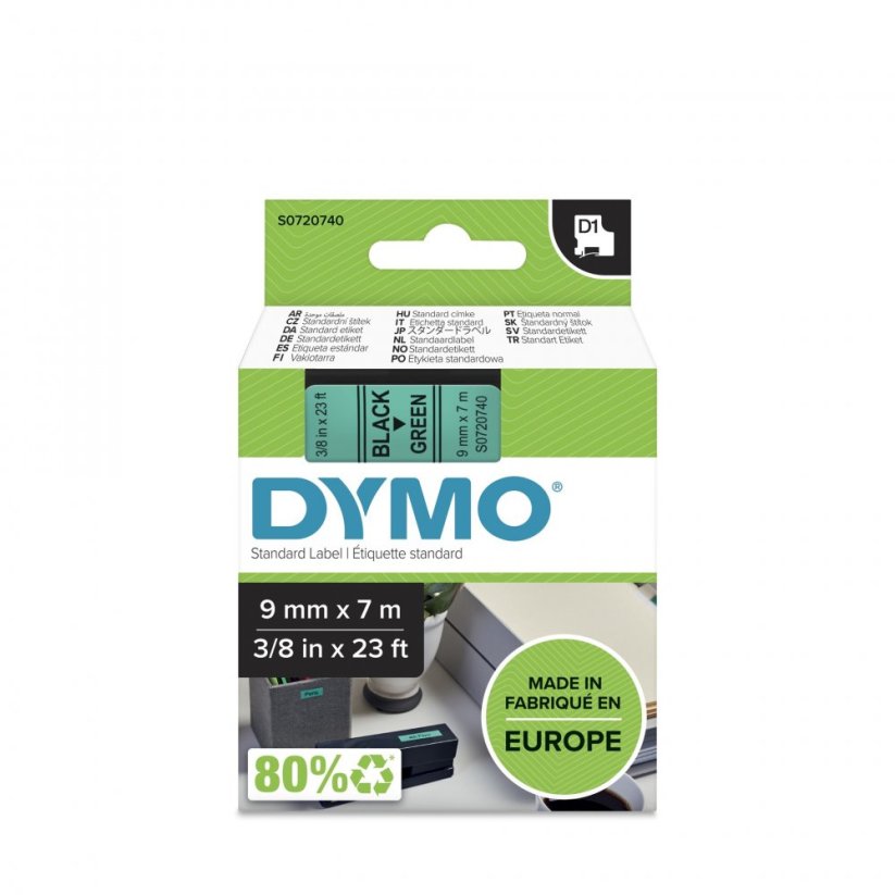 DYMO páska D1 9mm x 7m, čierna na zelenej S0720740