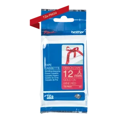 Páska Brother TZe-RW34 s textilnou páskou, zlatá na vínovo červenej – šírka 12 mm