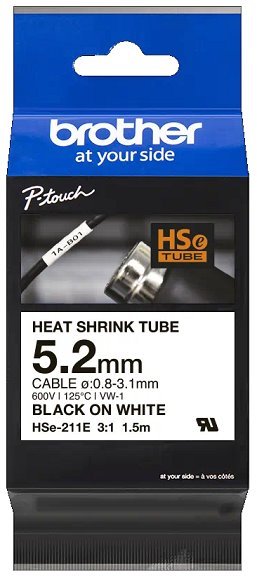 Zmršťovacia bužírka BROTHER HSE211E  čierna tlač/biely podklad (5,2 mm) 1,5m