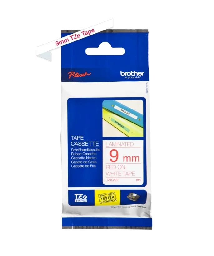 BROTHER TZE-222 červená na bielom 9 mm