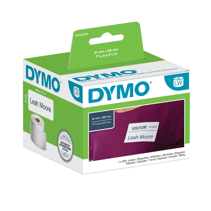 DYMO štítky na menovky, biely papier, 89x41mm S0722560
