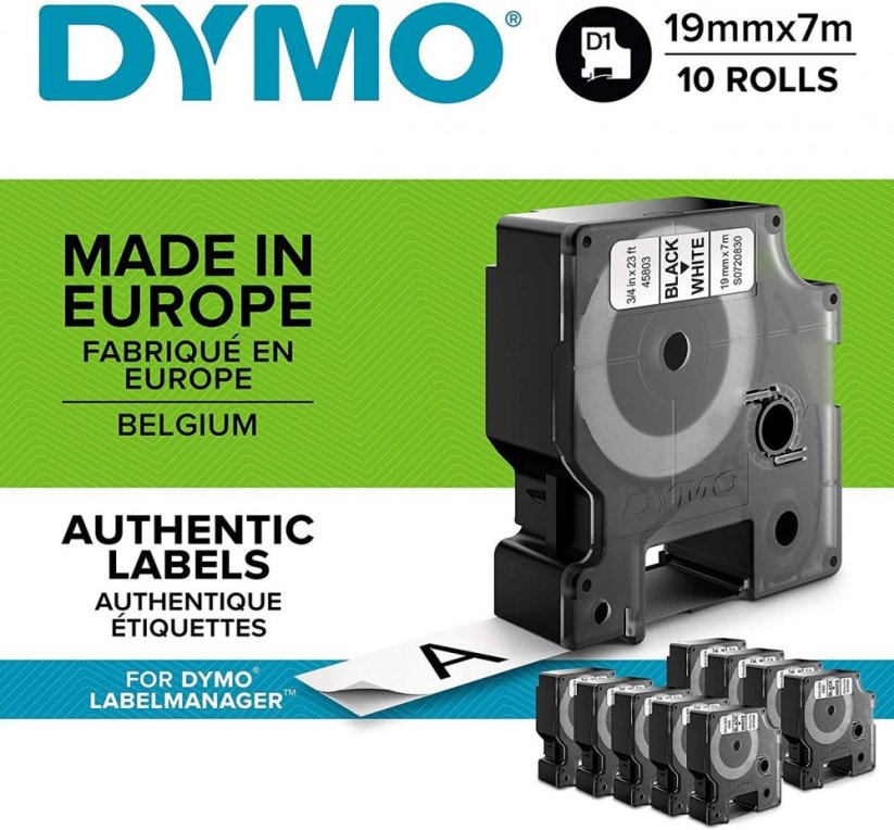 Speciální balení DYMO - 10x páska D1 19 mm x 7m, černá na bílé