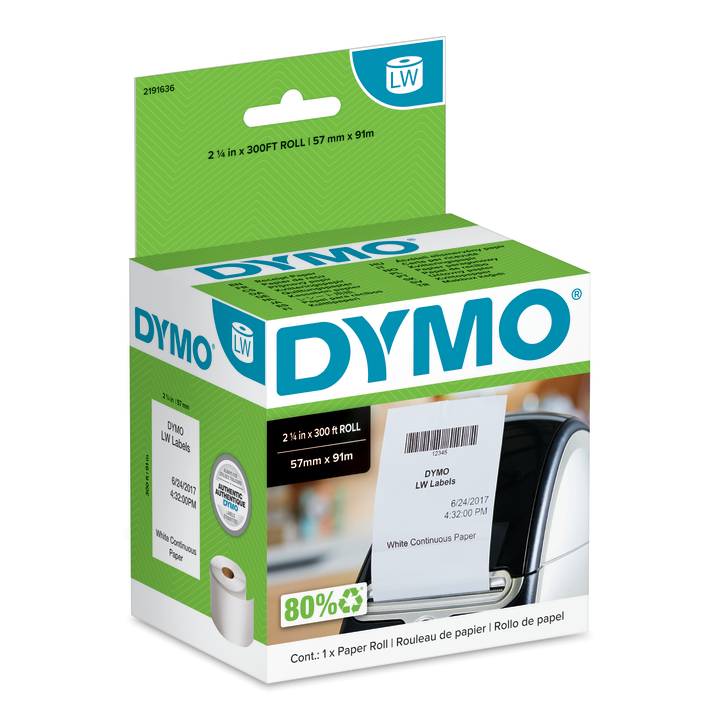 DYMO LW kontinuálna rolka pre tlač účteniek, biely papier bez lepidla, 57mm x 91m