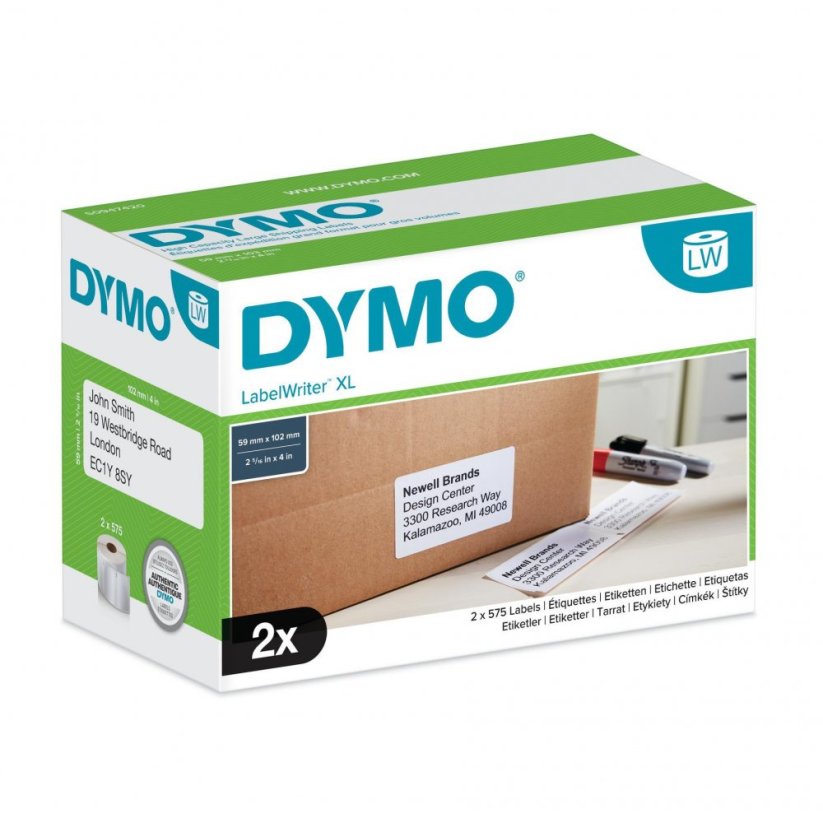 DYMO veľké vysokokapacitné prepravné štítky (biele), 102 x 59mm S0947420