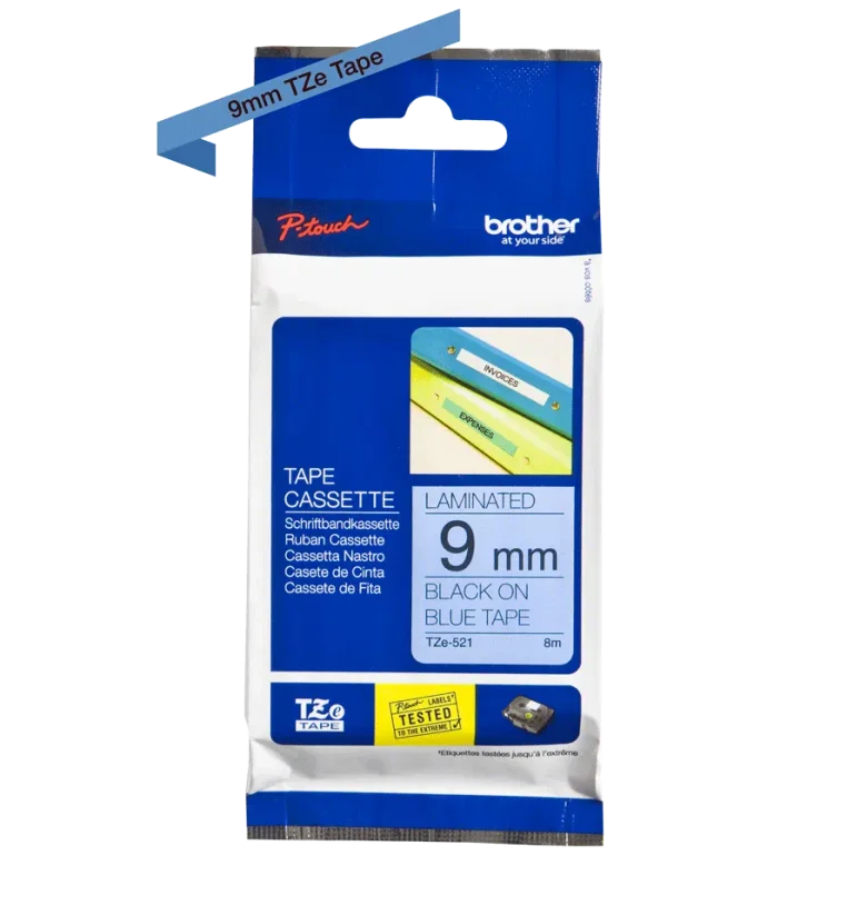 BROTHER TZE-521 čierna na modrej 9 mm