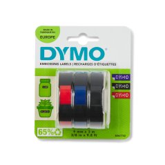 DYMO páska reliéfní 3D, 9 mm x 3 m, mix - černá, modrá, červená